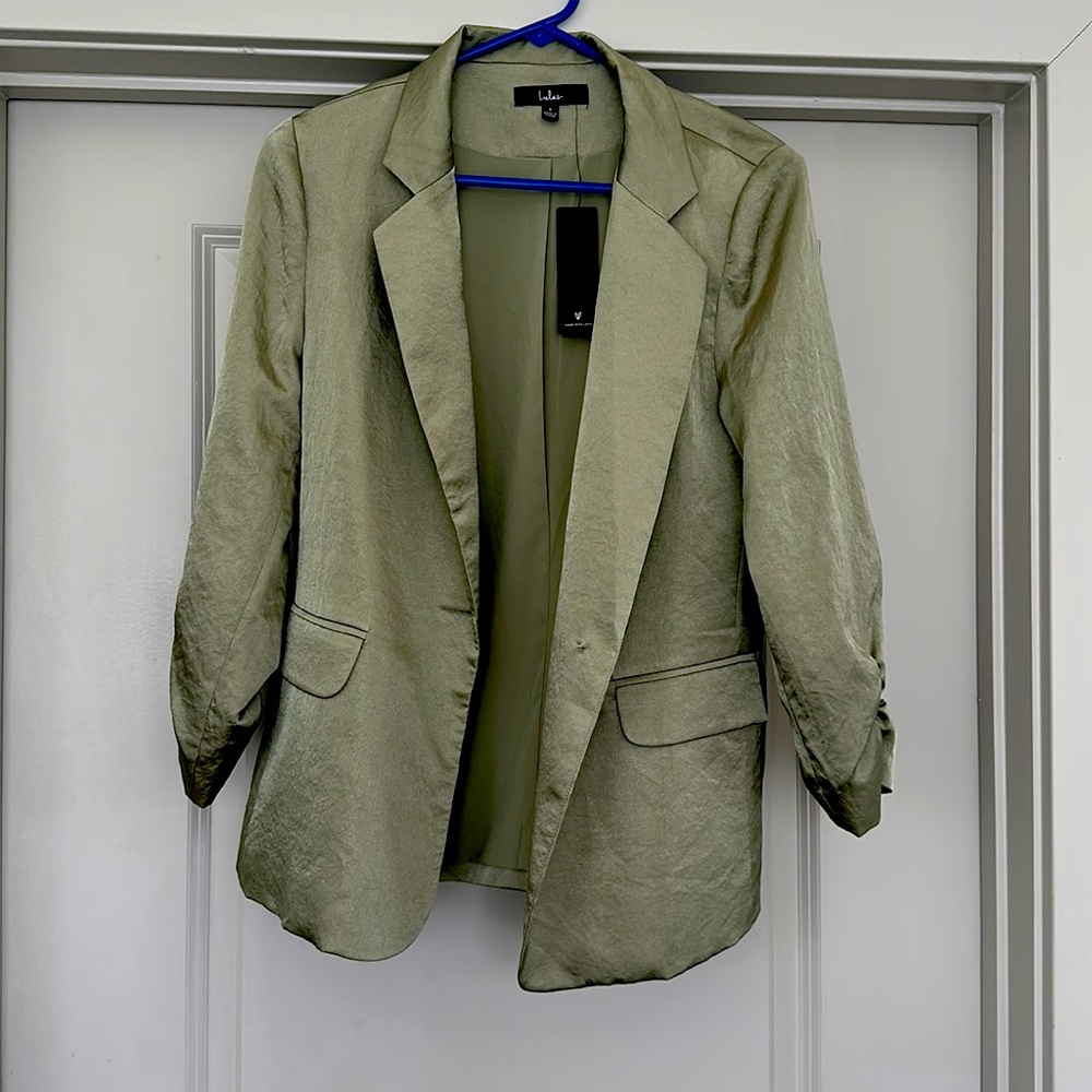 Lulu’s Serving Chic Sage Green Satin Blazer